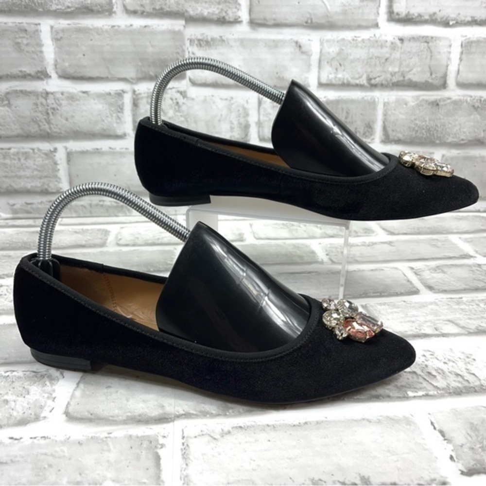 Banana Republic Black Velvet Jeweled Pointed Toe Flats Women’s Size 8 - Picture 5 of 12
